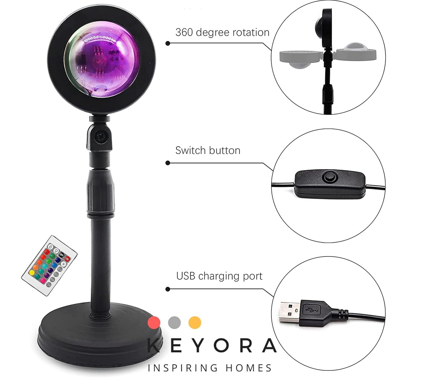 YUMIGlow Sunset Lamp 16 Colors | Remote Control | 360° Rotation