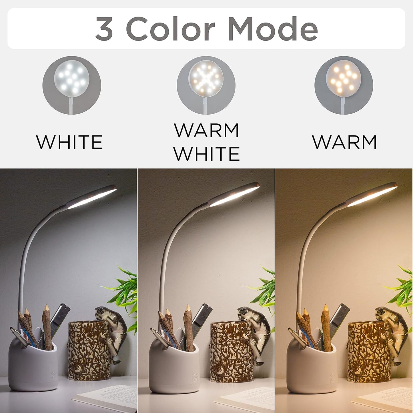 YUMIGloW Study Lamp 3 Color Modes | Rechargeable | Pen & Phone Holder