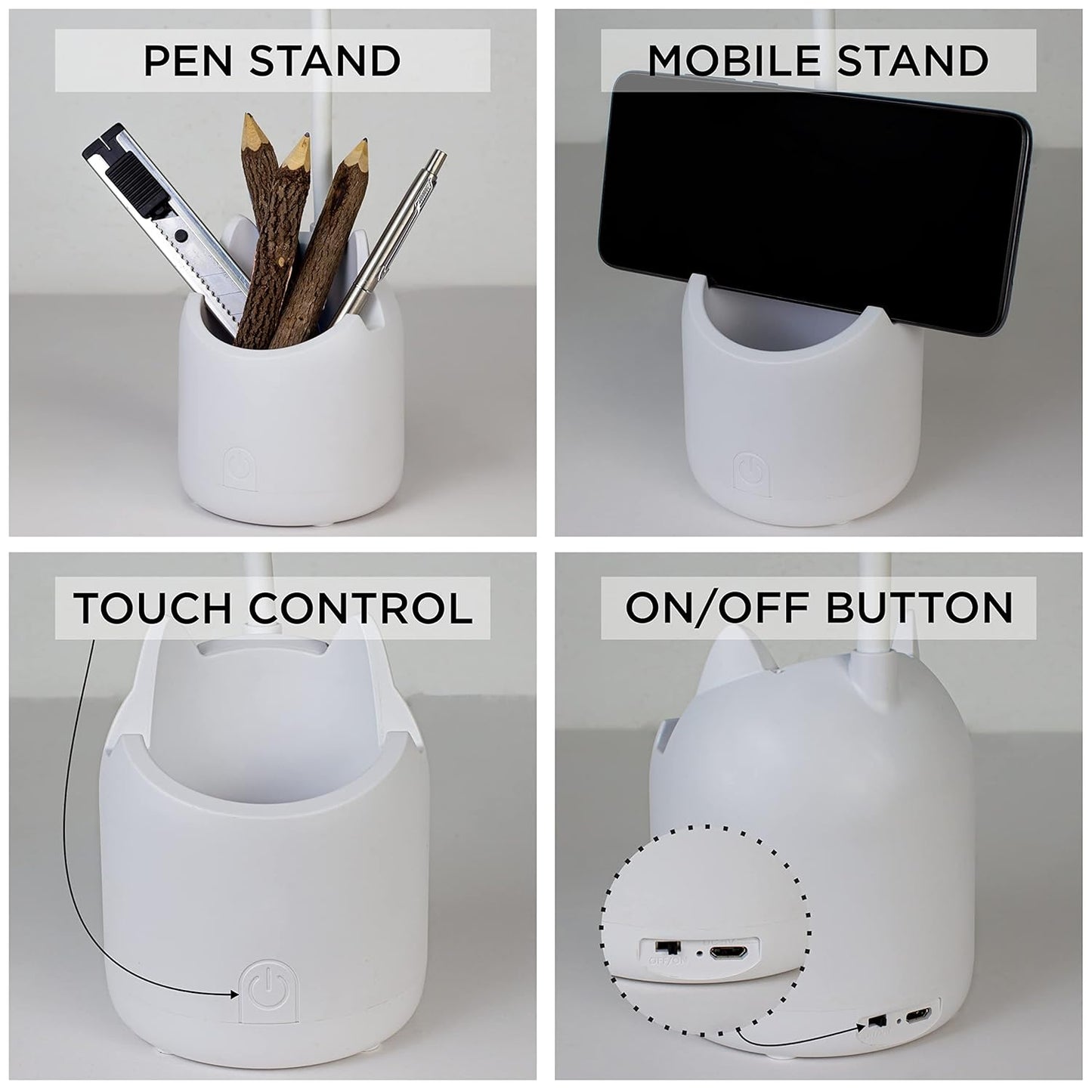 YUMIGloW Study Lamp 3 Color Modes | Rechargeable | Pen & Phone Holder
