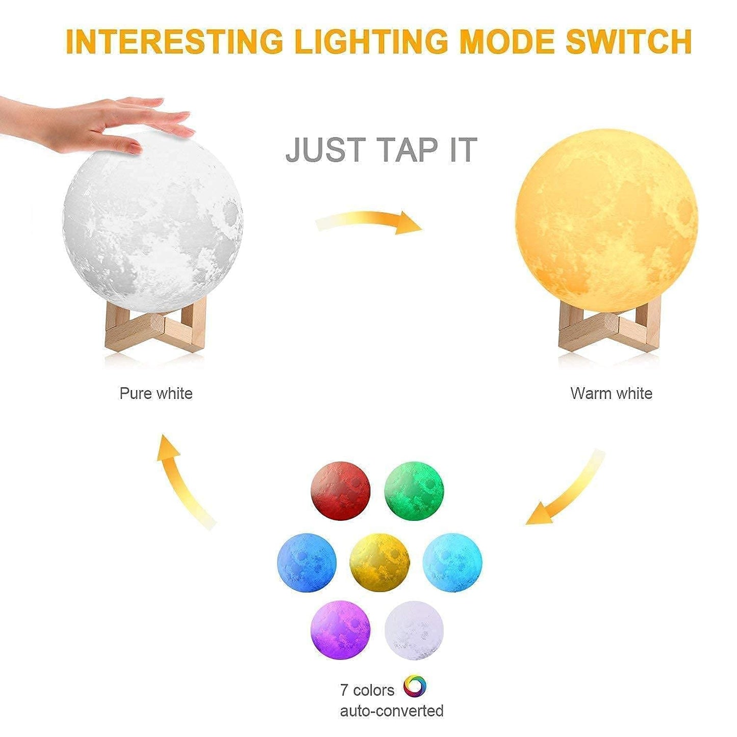 ๐ YumiGloW 3D Touch-Control Moon Lamp โ 15CM | Multicolor