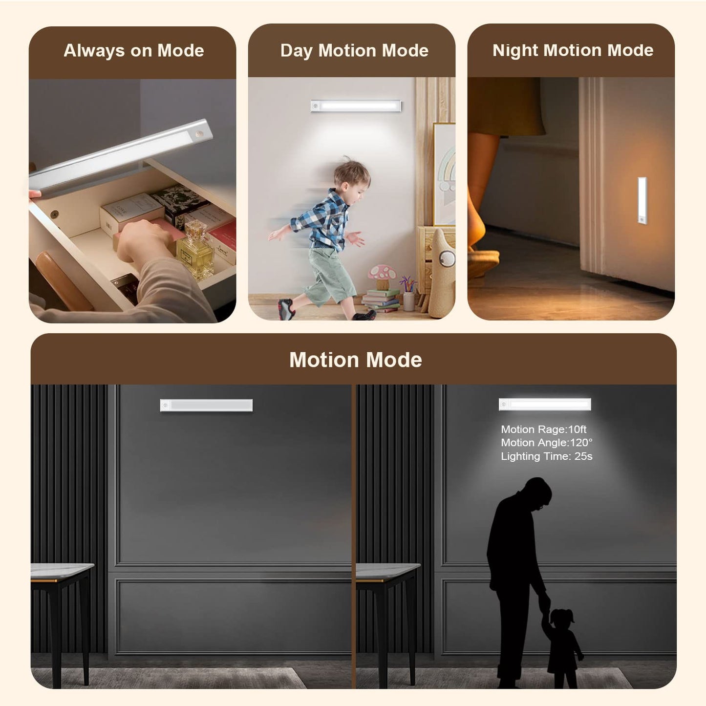 YUMI Motion Sense Light Bar Rechargeable | Motion Sensor | 3-Color Dimmable