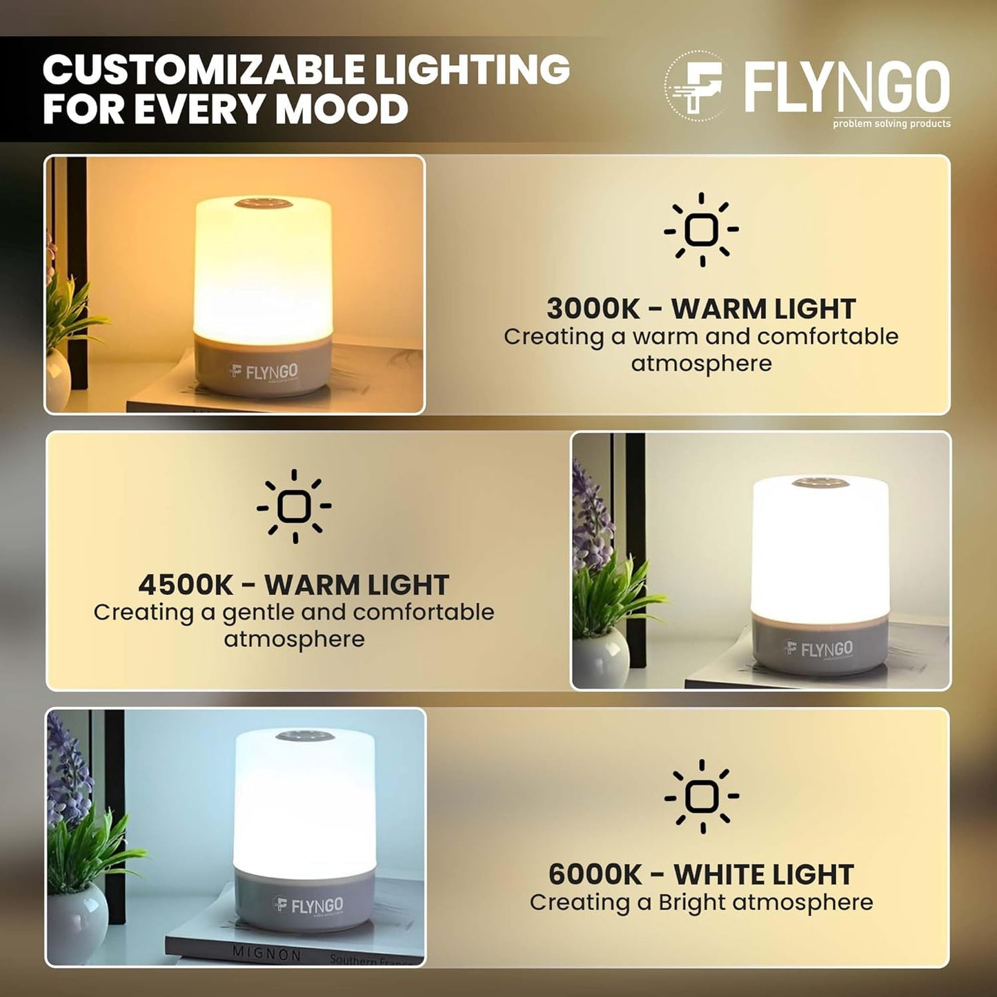 LumiGloW Touch LED Night Lamp –3 Brightness Levels | USB Rechargeable | Minimalist Design