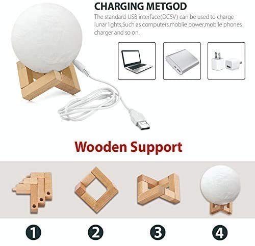 🌕 YumiGloW 3D Touch-Control Moon Lamp – 15CM | Multicolor